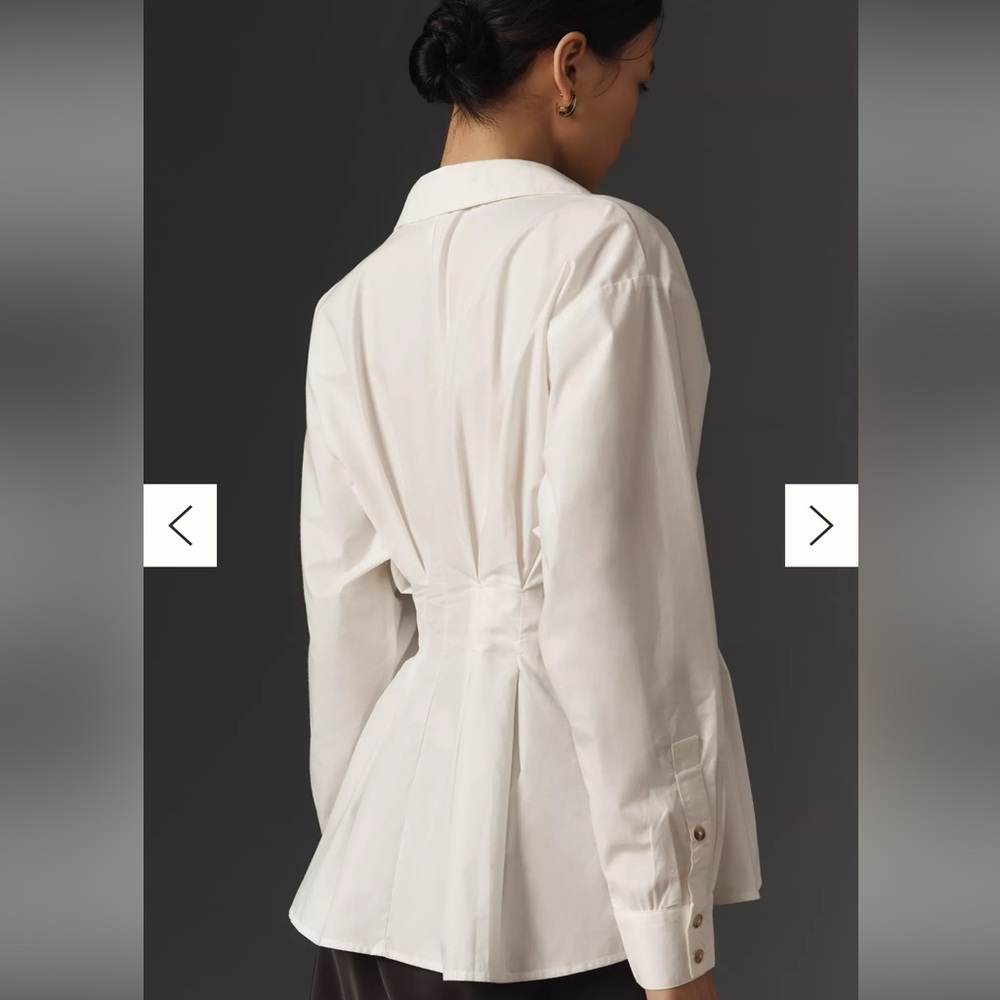 Anthropologie White Button-Down Shirt with Belt - Picture 5 of 6